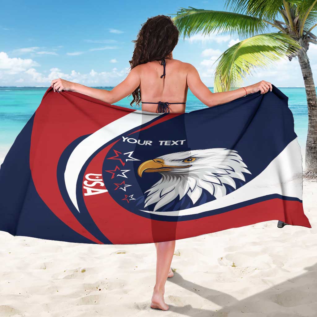 Navy USA rugby eagle custom sarong with red swoosh and white border, 'YOUR TEXT' visible