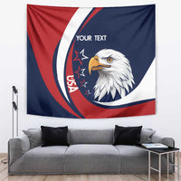 USA rugby tapestry with red, white, and blue design, eagle head, and custom text