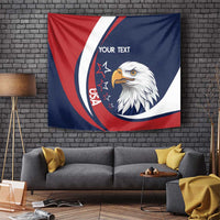 USA rugby tapestry with eagle head artwork on red, navy, and white background with “Your Text”