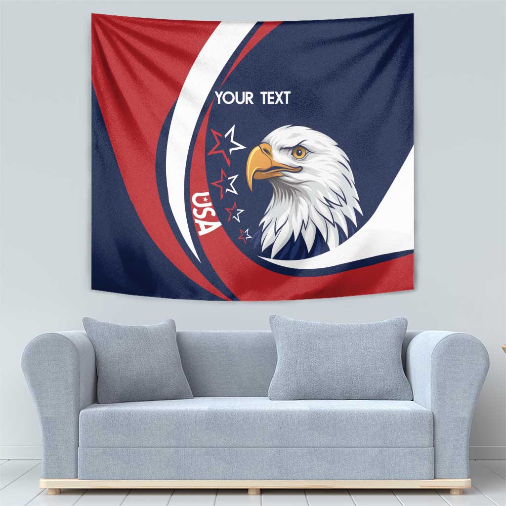 USA rugby tapestry showing eagle head emblem in red, white, and blue with “Your Text”