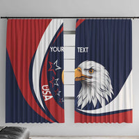 USA rugby window curtain pair with red/blue panels and white eagle face graphic