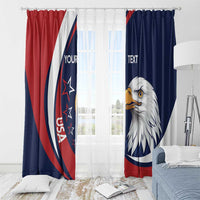 Window curtain pair in navy and red with large white eagle graphic and stripe detail