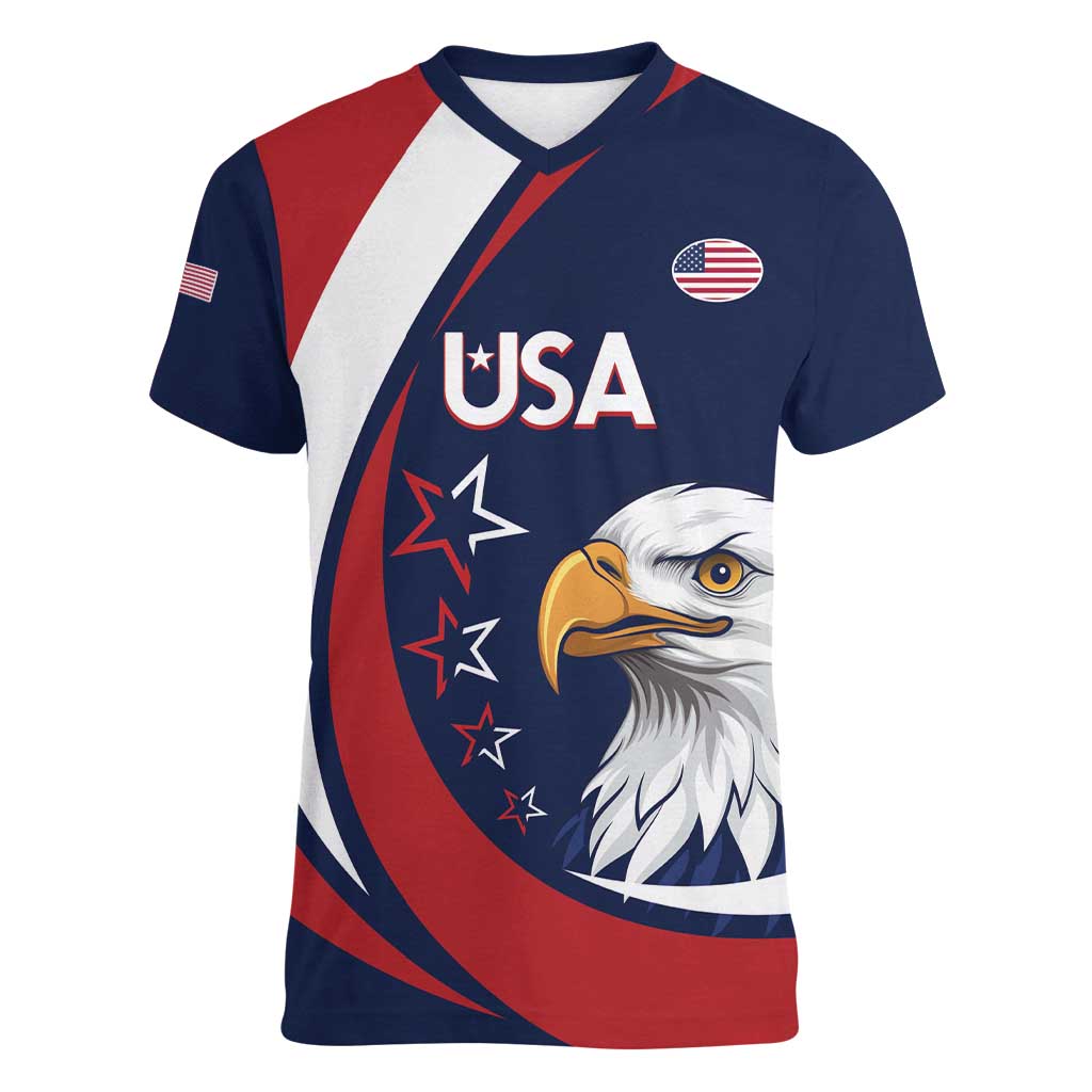 Custom USA Rugby Women V-Neck T-Shirt Go Eagles Sporty Style