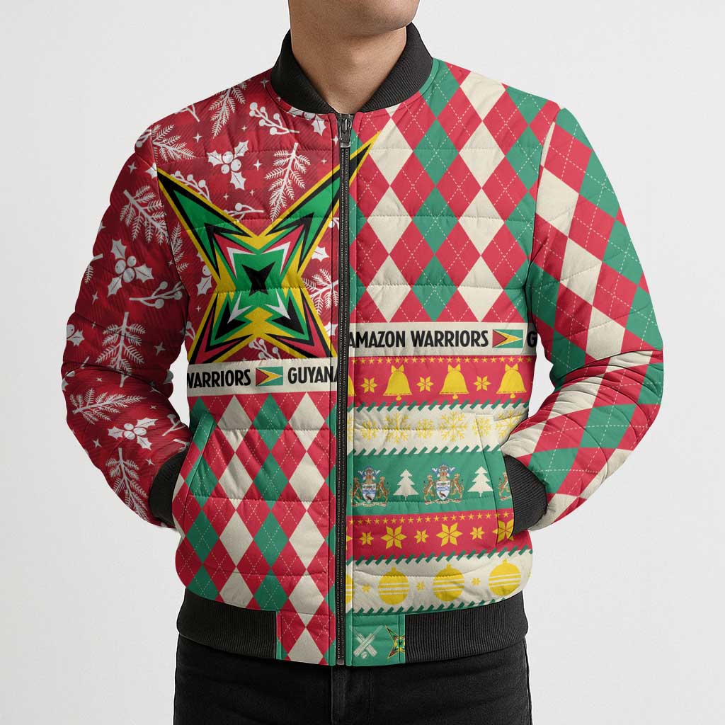 Personalized Amazon Warriors Cricket Christmas Bomber Puffer Jacket Guyana Merry Xmas - Wonder Print Shop