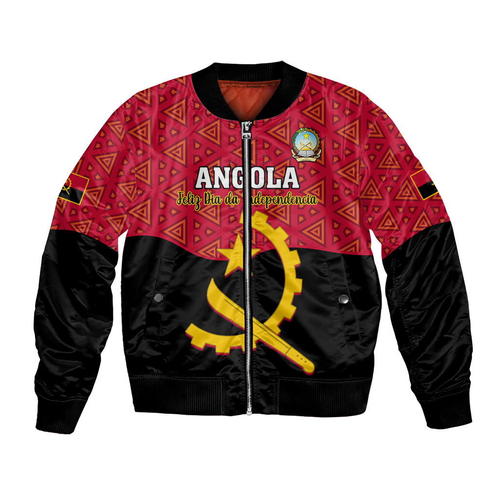 Red and black bomber jacket with zip, Angola graphic and antelope emblem
