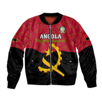 Red and black bomber jacket with zip, Angola graphic and antelope emblem