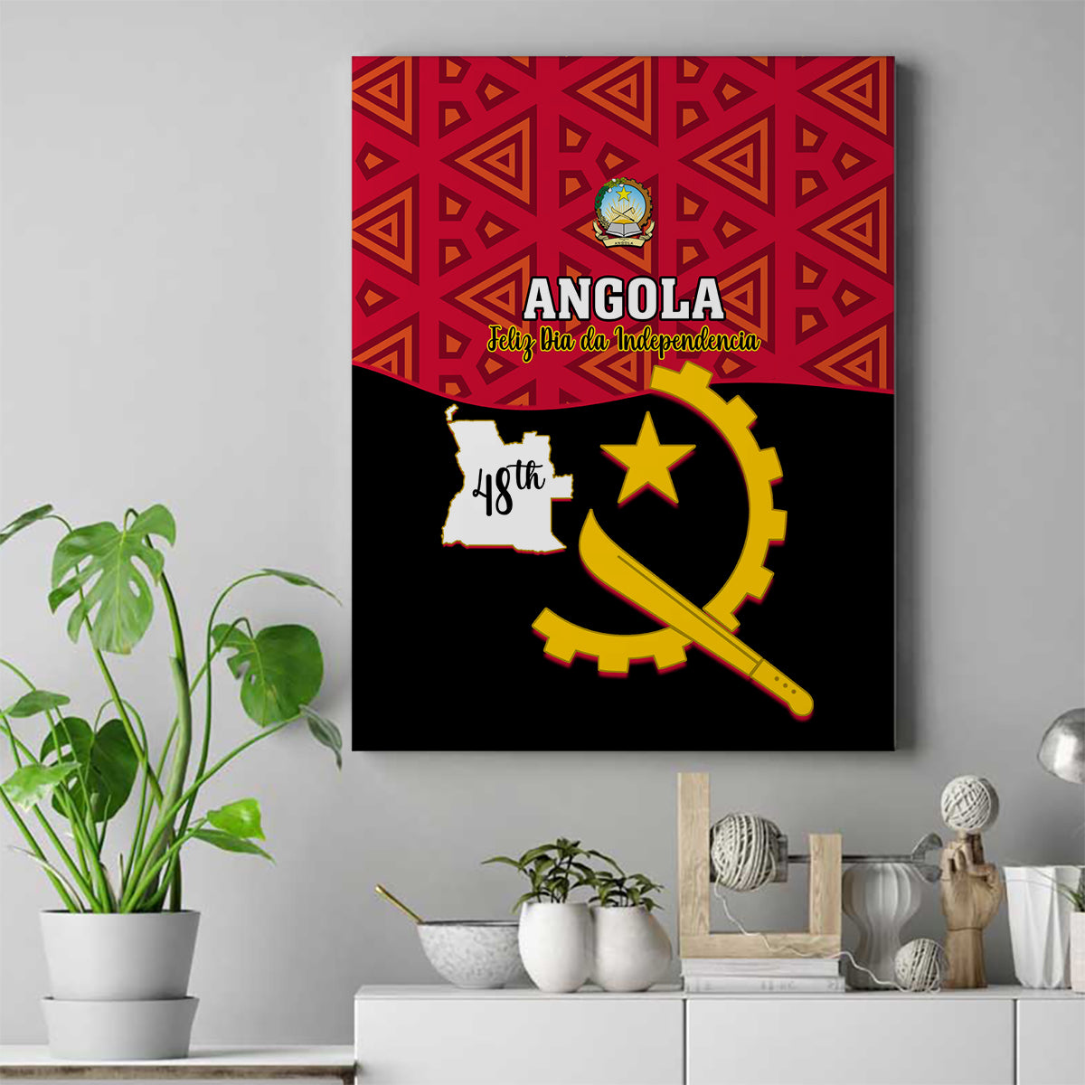 Personalised Angola Independence Day Canvas Wall Art Angolan Samakaka With Giant Sable Antelope - Wonder Print Shop