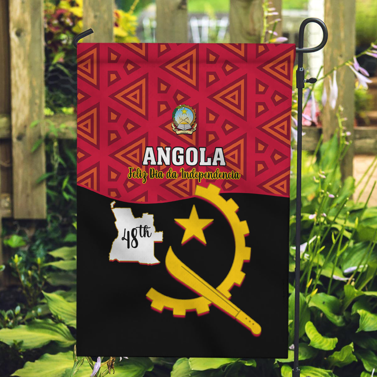 Personalised Angola Independence Day Garden Flag Angolan Samakaka With Giant Sable Antelope - Wonder Print Shop