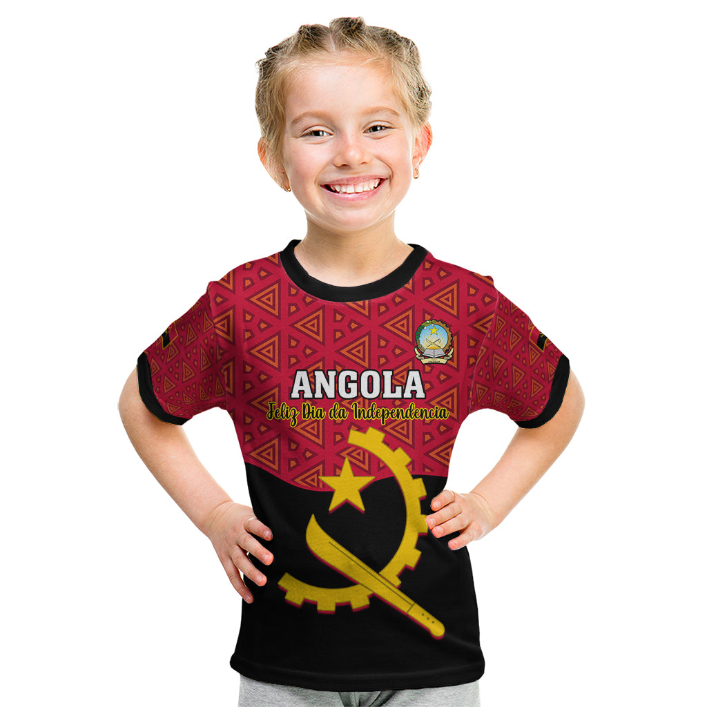 Personalised Angola Independence Day Kid T Shirt Angolan Samakaka With Giant Sable Antelope - Wonder Print Shop