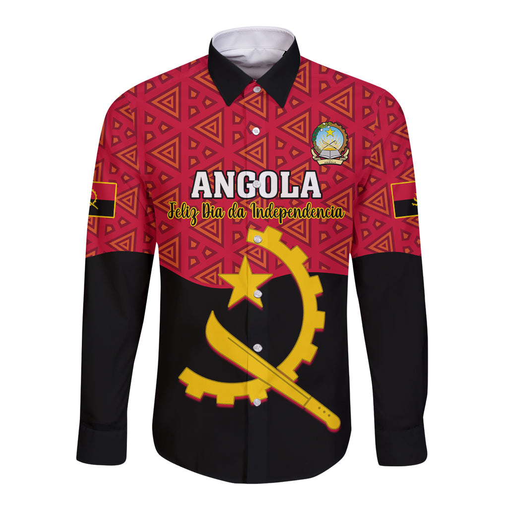 Personalised Angola Independence Day Long Sleeve Button Shirt Angolan Samakaka With Giant Sable Antelope - Wonder Print Shop