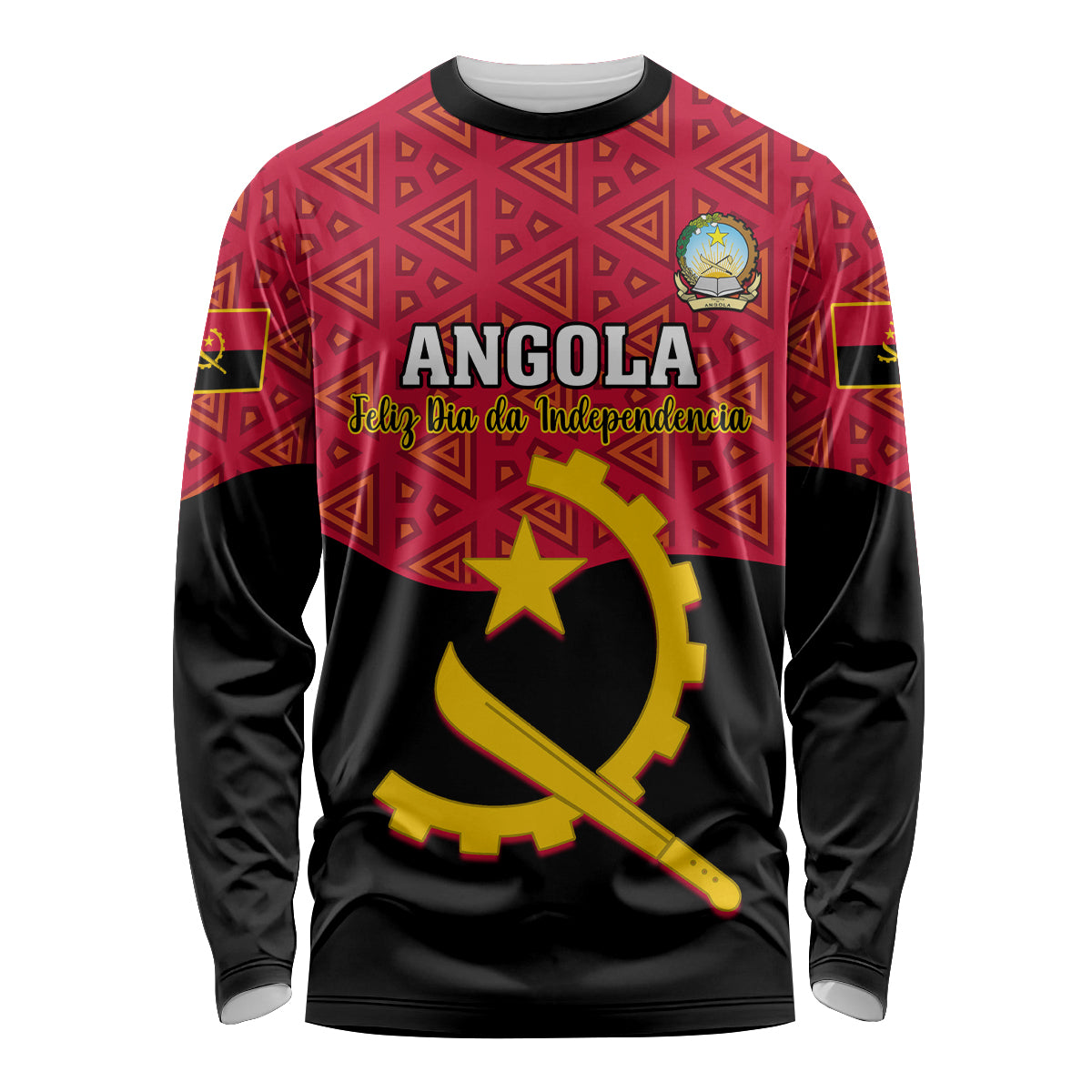 Personalised Angola Independence Day Long Sleeve Shirt Angolan Samakaka With Giant Sable Antelope - Wonder Print Shop