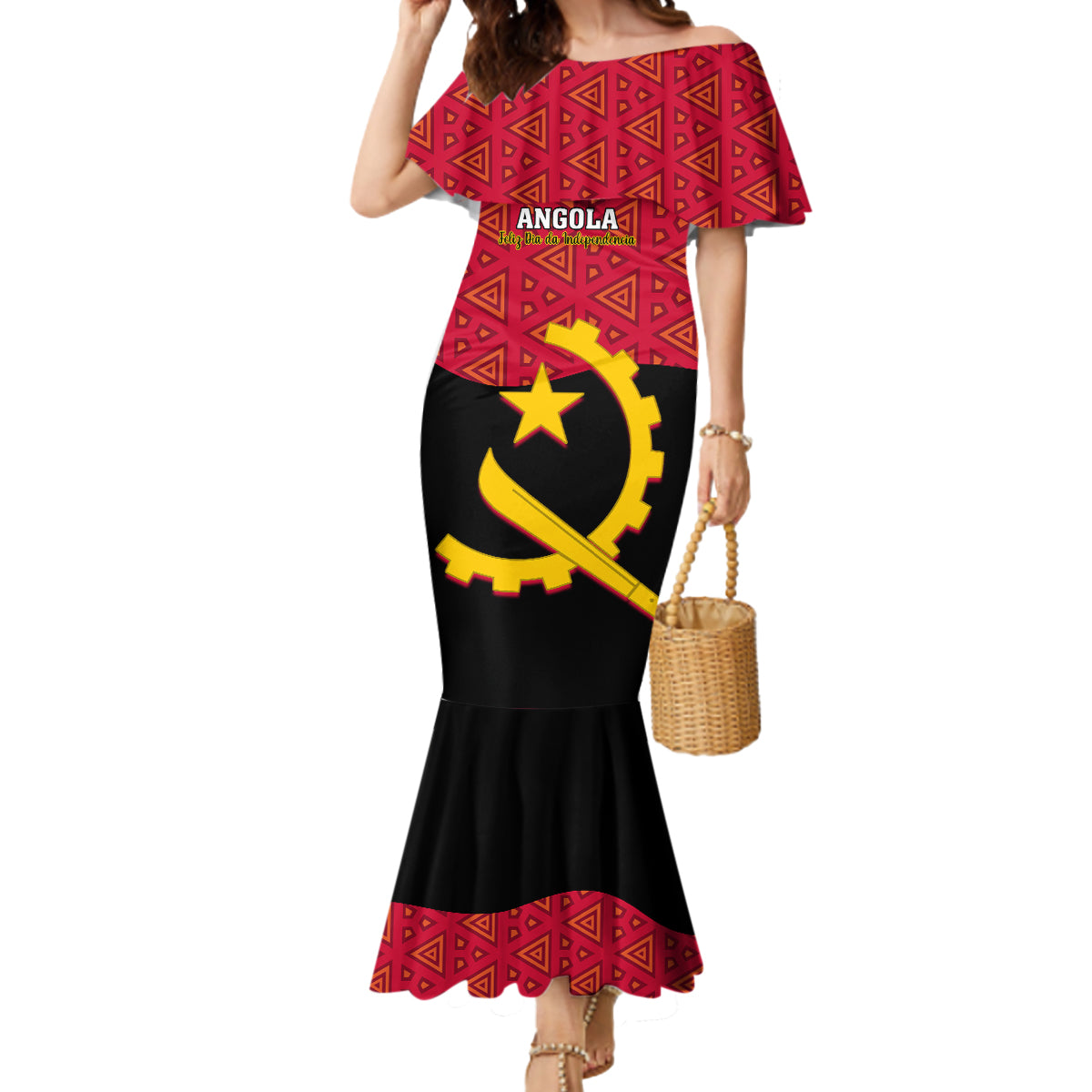 Personalised Angola Independence Day Mermaid Dress Angolan Samakaka With Giant Sable Antelope - Wonder Print Shop