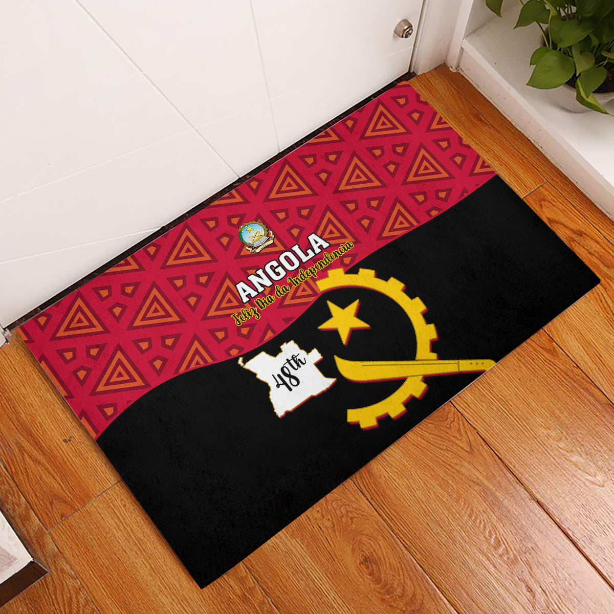 Personalised Angola Independence Day Rubber Doormat Angolan Samakaka With Giant Sable Antelope - Wonder Print Shop