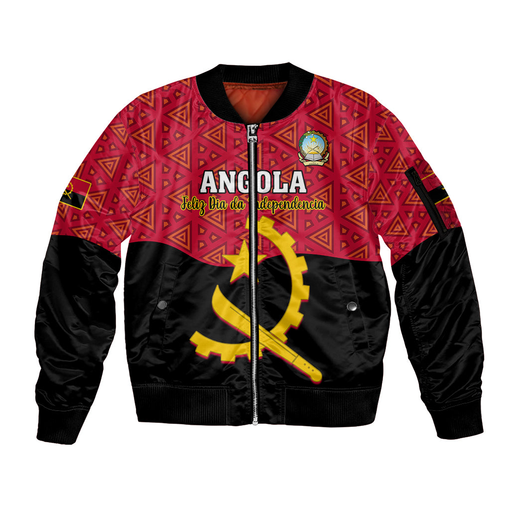 Personalised Angola Independence Day Sleeve Zip Bomber Jacket Angolan Samakaka With Giant Sable Antelope - Wonder Print Shop