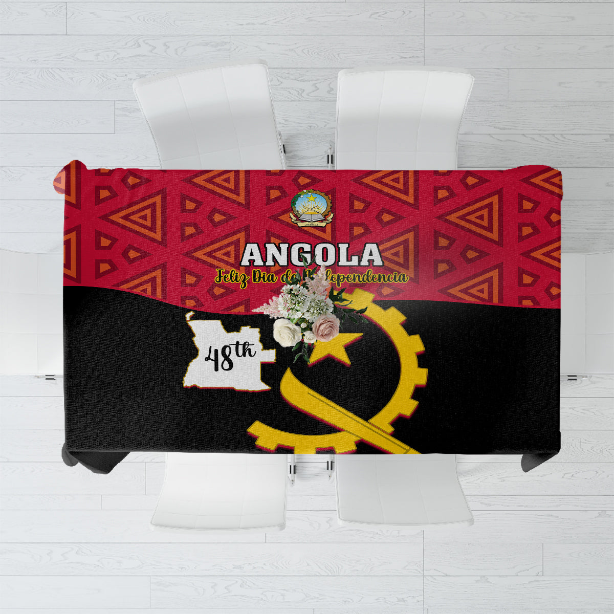 Personalised Angola Independence Day Tablecloth Angolan Samakaka With Giant Sable Antelope - Wonder Print Shop