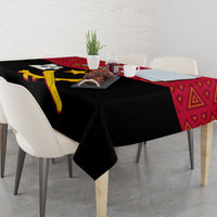 Angola Independence Day tablecloth on dining table with black cloth and red corner panel