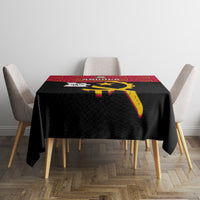 Rectangular Angola Independence Day tablecloth with black base and red patterned stripe