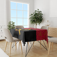 Angola Independence Day tablecloth on dining set, black cloth with red pattern panels