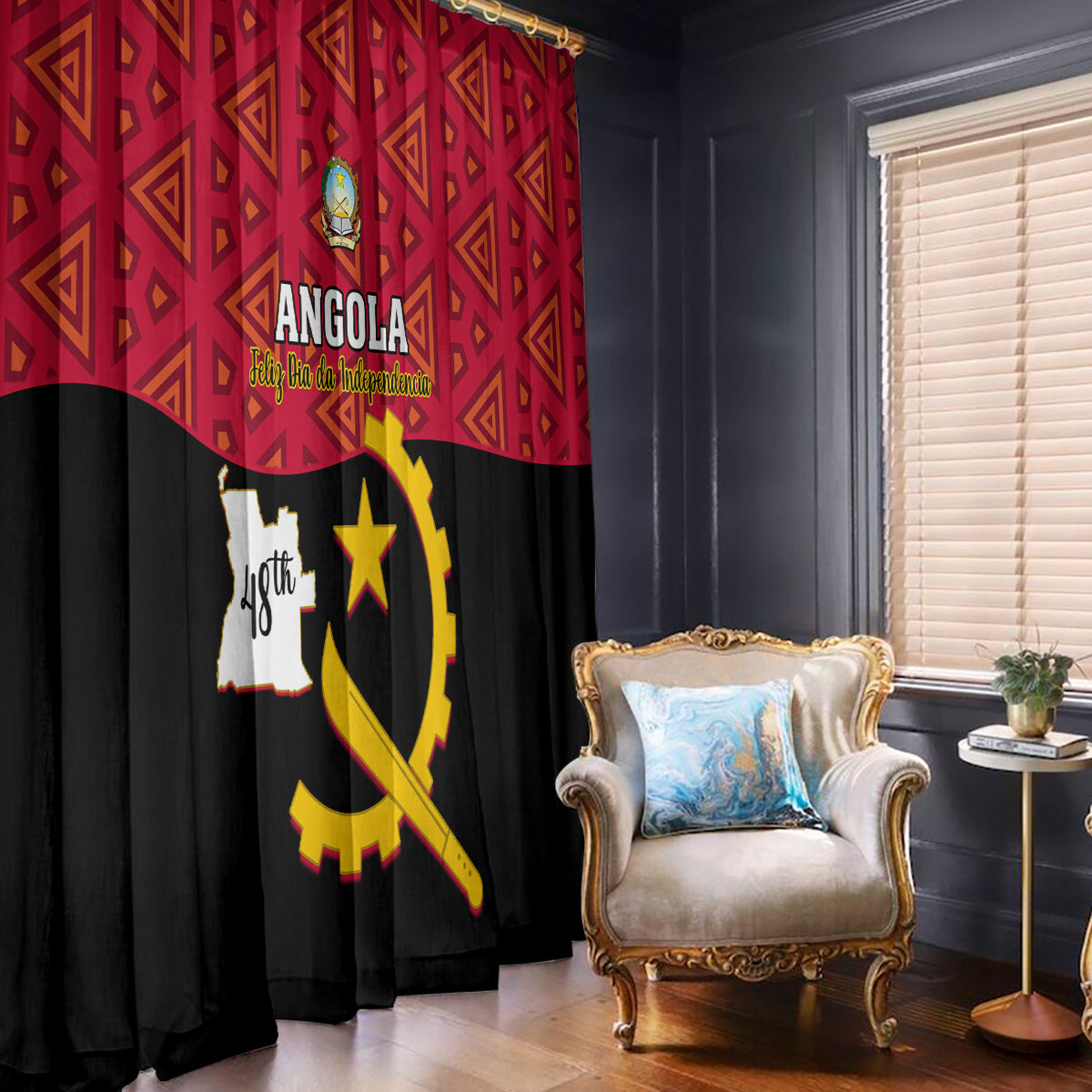 Personalised Angola Independence Day Window Curtain Angolan Samakaka With Giant Sable Antelope - Wonder Print Shop