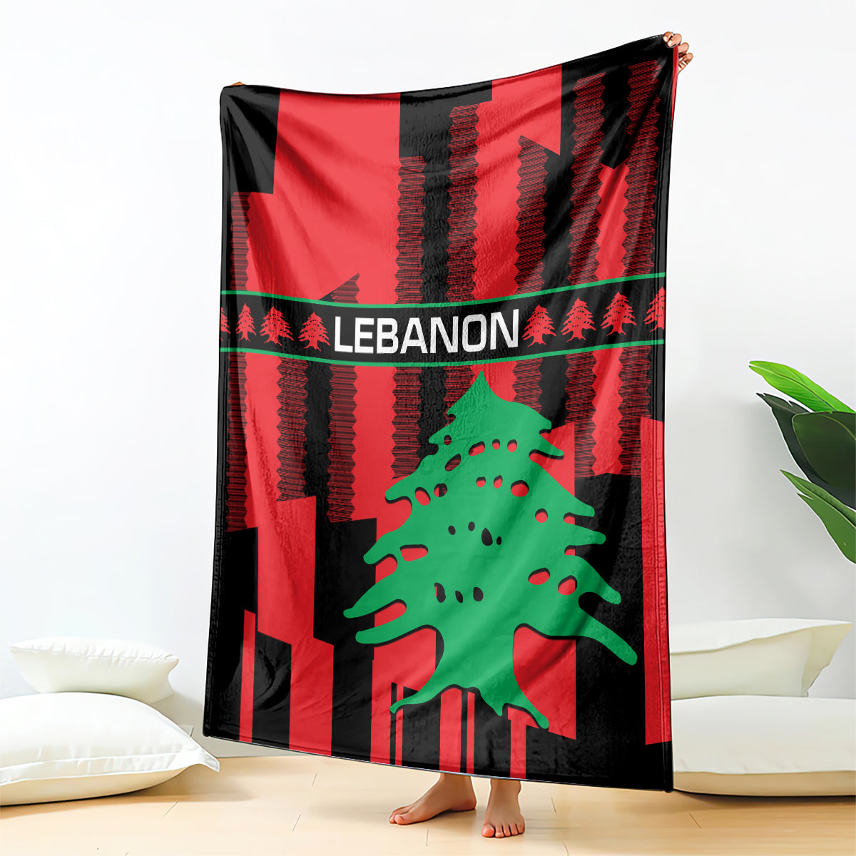 Personalized Lebanon independence day blanket with red, black, and green flag design