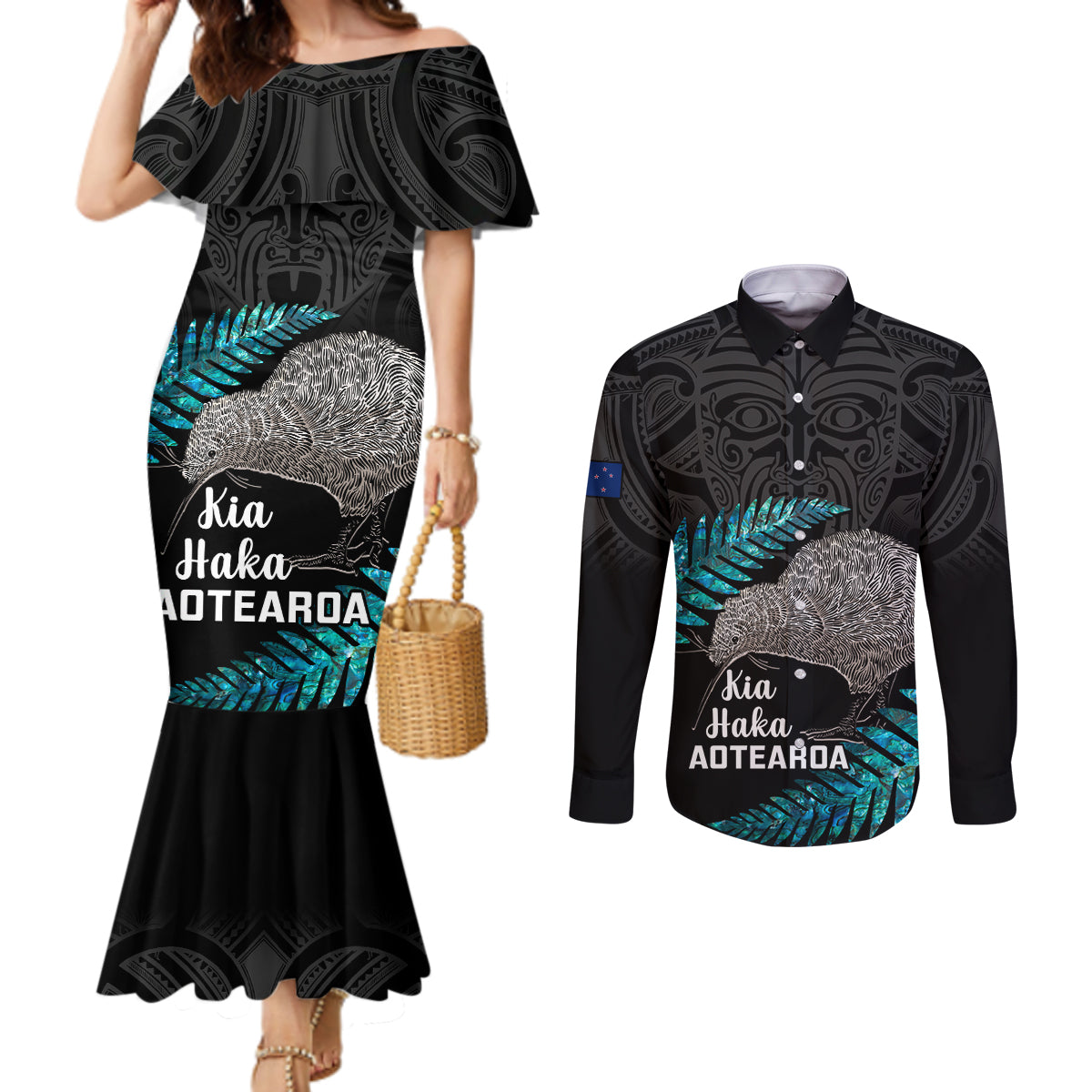 custom-new-zealand-silver-fern-rugby-couples-matching-mermaid-dress-and-long-sleeve-button-shirts-pacific-2023-kia-haka-kiwis-with-maori-ta-moko