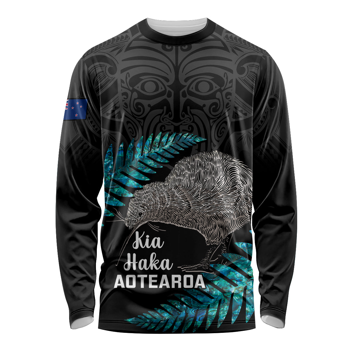 Custom New Zealand Silver Fern Rugby Long Sleeve Shirt Pacific 2023 Kia Haka Kiwis With Maori Ta Moko - Wonder Print Shop