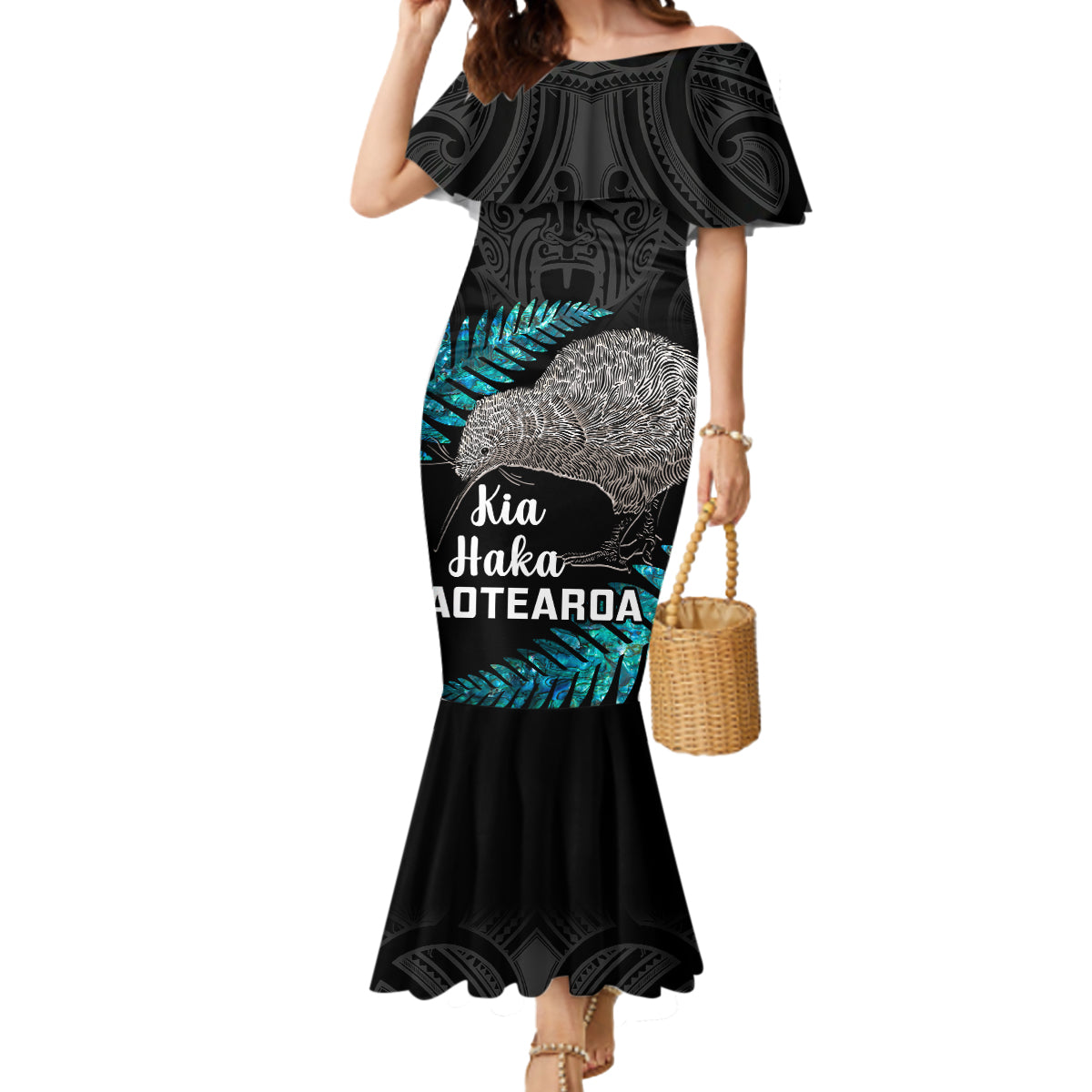 Custom New Zealand Silver Fern Rugby Mermaid Dress Pacific 2023 Kia Haka Kiwis With Maori Ta Moko - Wonder Print Shop