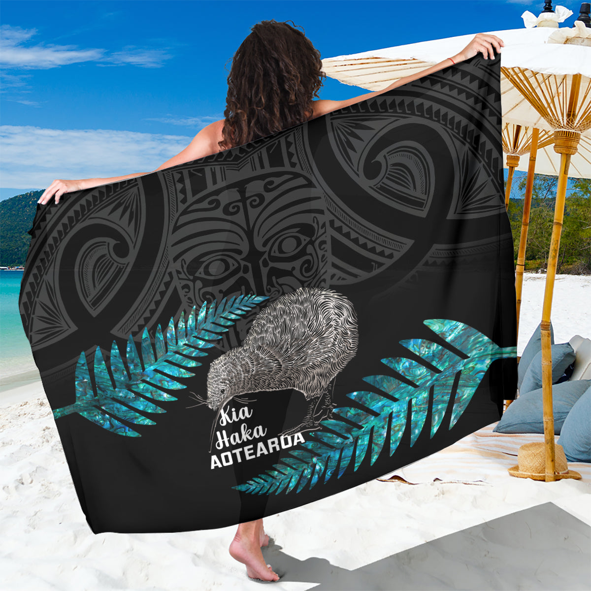 New Zealand Silver Fern Rugby Sarong Pacific 2023 Kia Haka Kiwis With Maori Ta Moko - Wonder Print Shop