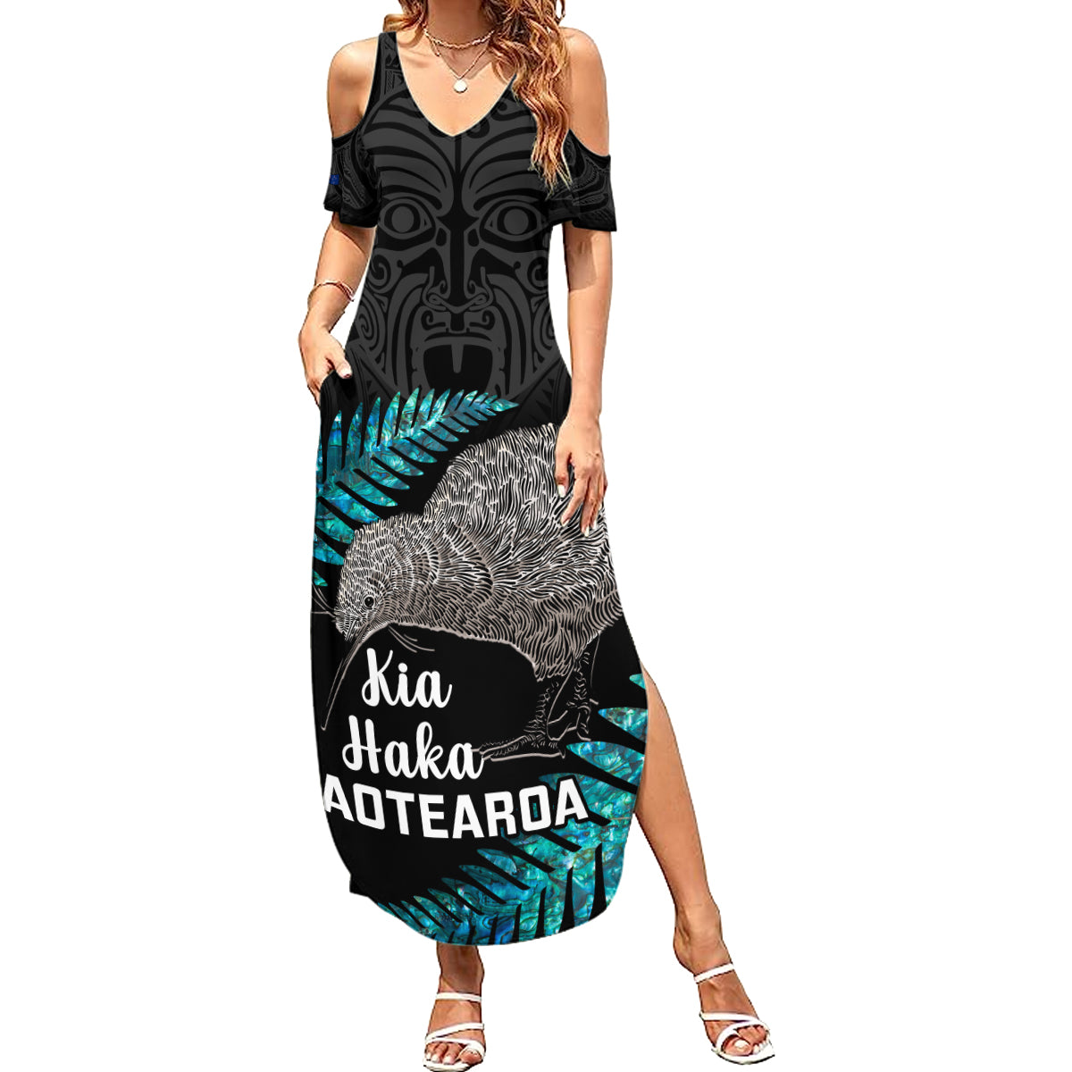 Custom New Zealand Silver Fern Rugby Summer Maxi Dress Pacific 2023 Kia Haka Kiwis With Maori Ta Moko - Wonder Print Shop