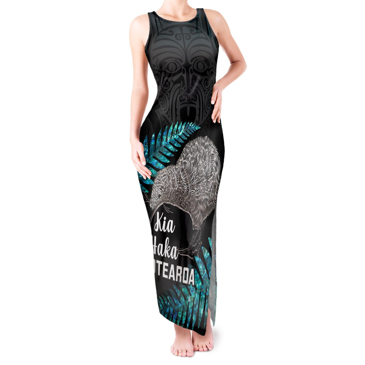 Custom New Zealand Silver Fern Rugby Tank Maxi Dress Pacific 2023 Kia Haka Kiwis With Maori Ta Moko - Wonder Print Shop