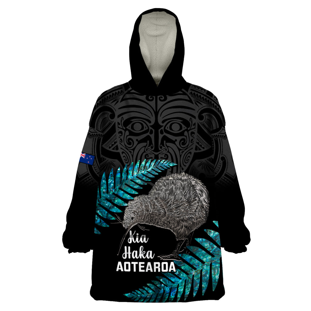 Custom New Zealand Silver Fern Rugby Wearable Blanket Hoodie Pacific 2023 Kia Haka Kiwis With Maori Ta Moko - Wonder Print Shop