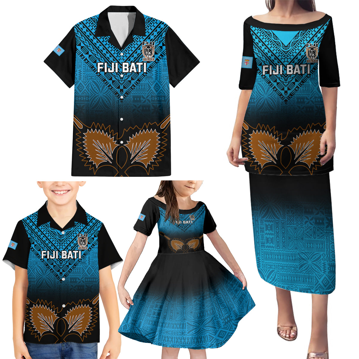 Custom Fiji Tapa Rugby Family Matching Puletasi Dress and Hawaiian Shirt Pacific 2023 Go Fijian Bati - Wonder Print Shop