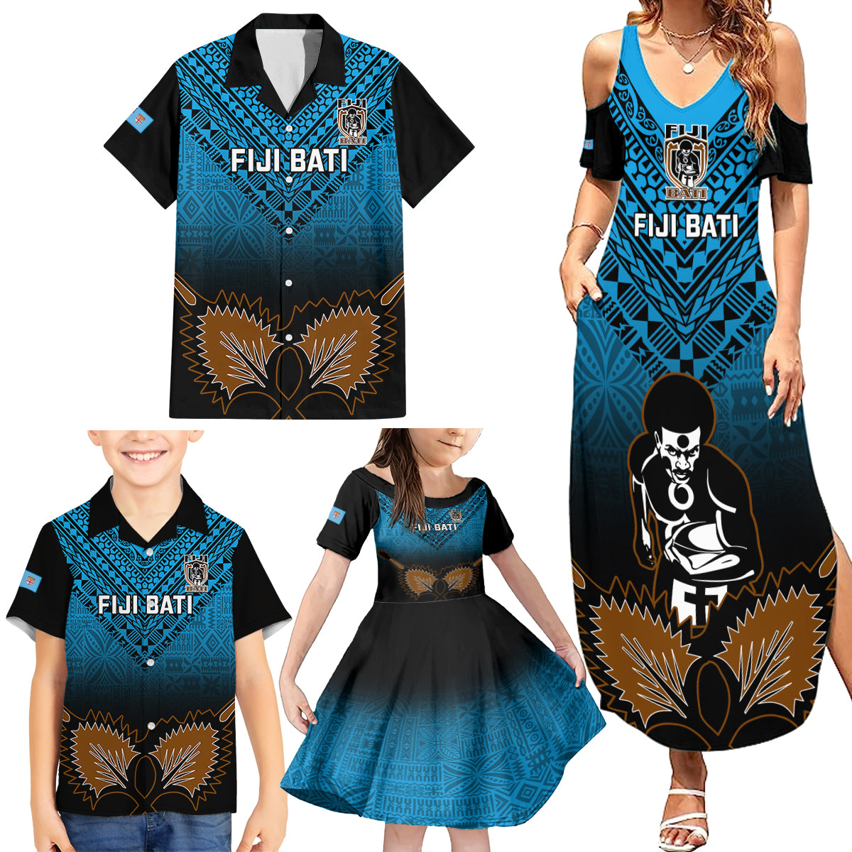 Custom Fiji Tapa Rugby Family Matching Summer Maxi Dress and Hawaiian Shirt Pacific 2023 Go Fijian Bati - Wonder Print Shop