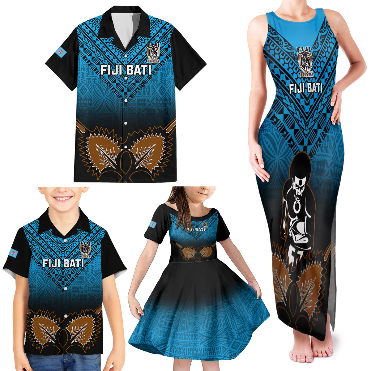 Custom Fiji Tapa Rugby Family Matching Tank Maxi Dress and Hawaiian Shirt Pacific 2023 Go Fijian Bati - Wonder Print Shop