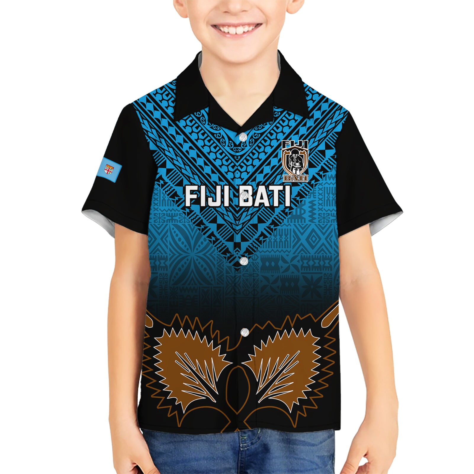 Custom Fiji Tapa Rugby Kid Hawaiian Shirt Pacific 2023 Go Fijian Bati - Wonder Print Shop