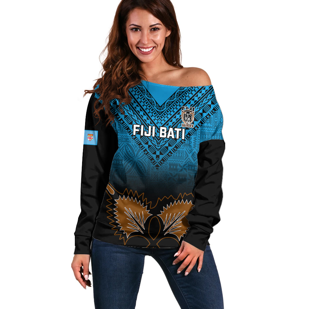 Custom Fiji Tapa Rugby Off Shoulder Sweater Pacific 2023 Go Fijian Bati - Wonder Print Shop