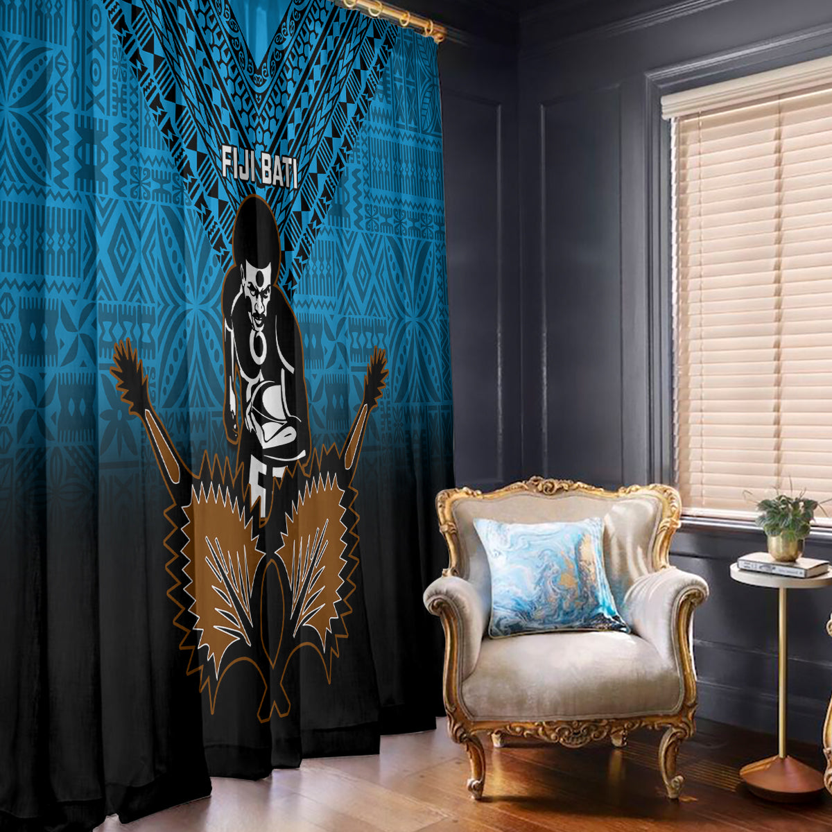 Fiji Tapa Rugby Window Curtain Pacific 2023 Go Fijian Bati - Wonder Print Shop