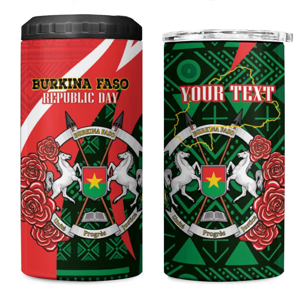 Personalised Burkina Faso Republic Day 4 in 1 Can Cooler Tumbler Happy 66th Anniversary - Bogolan Pattern - Wonder Print Shop