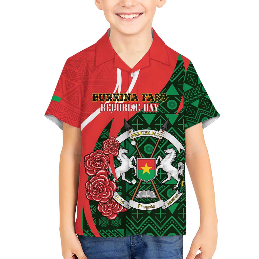 Personalised Burkina Faso Republic Day Kid Hawaiian Shirt Happy 66th Anniversary - Bogolan Pattern - Wonder Print Shop