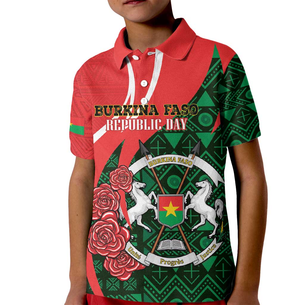 Personalised Burkina Faso Republic Day Kid Polo Shirt Happy 66th Anniversary - Bogolan Pattern - Wonder Print Shop