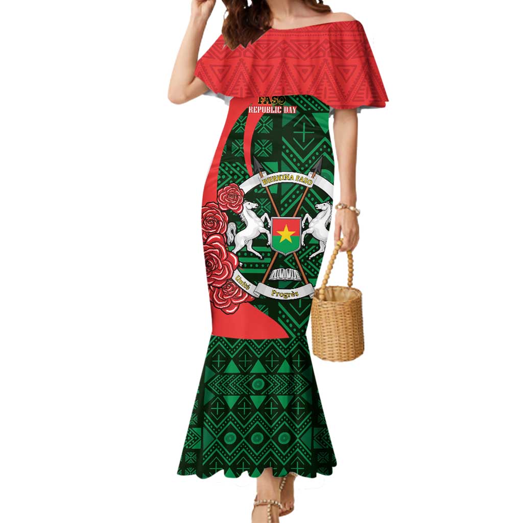 Personalised Burkina Faso Republic Day Mermaid Dress Happy 66th Anniversary - Bogolan Pattern - Wonder Print Shop