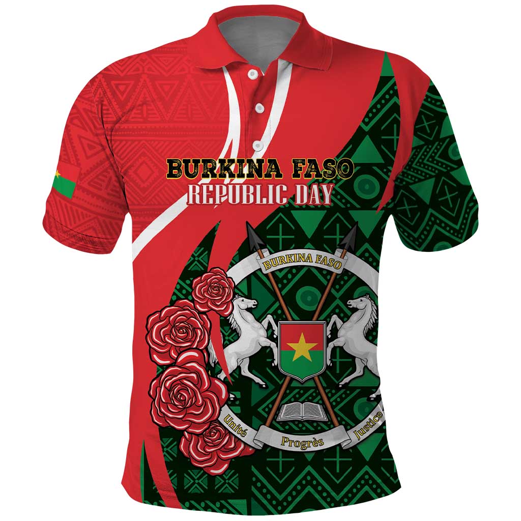 Personalised Burkina Faso Republic Day Polo Shirt Happy 66th Anniversary - Bogolan Pattern - Wonder Print Shop