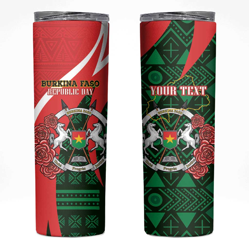 Personalised Burkina Faso Republic Day Skinny Tumbler Happy 66th Anniversary - Bogolan Pattern - Wonder Print Shop