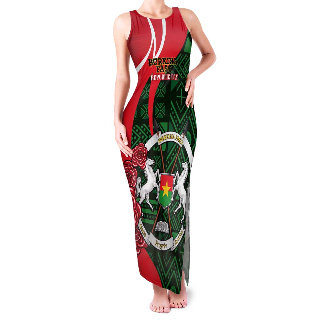 Personalised Burkina Faso Republic Day Tank Maxi Dress Happy 66th Anniversary - Bogolan Pattern - Wonder Print Shop