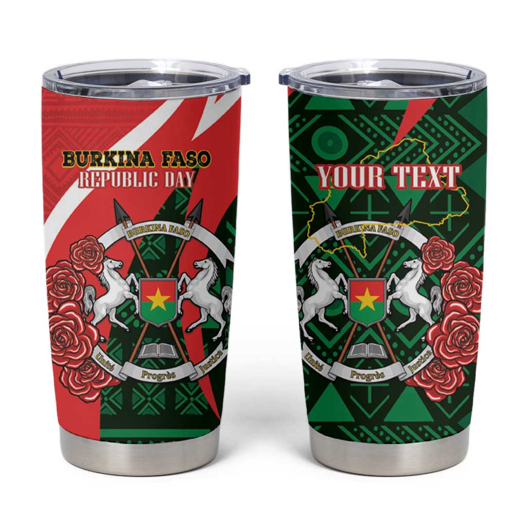 Personalised Burkina Faso Republic Day Tumbler Cup Happy 66th Anniversary - Bogolan Pattern - Wonder Print Shop