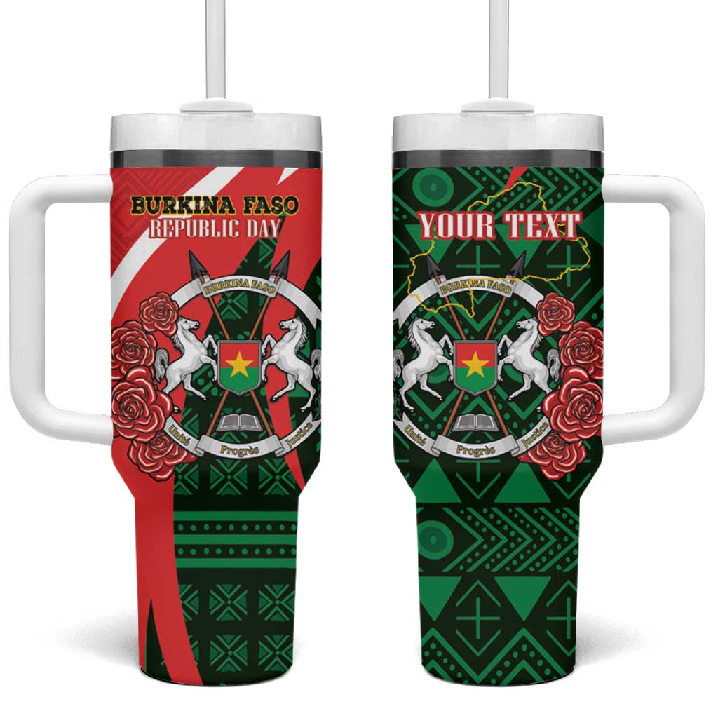 Personalised Burkina Faso Republic Day Tumbler With Handle Happy 66th Anniversary - Bogolan Pattern - Wonder Print Shop