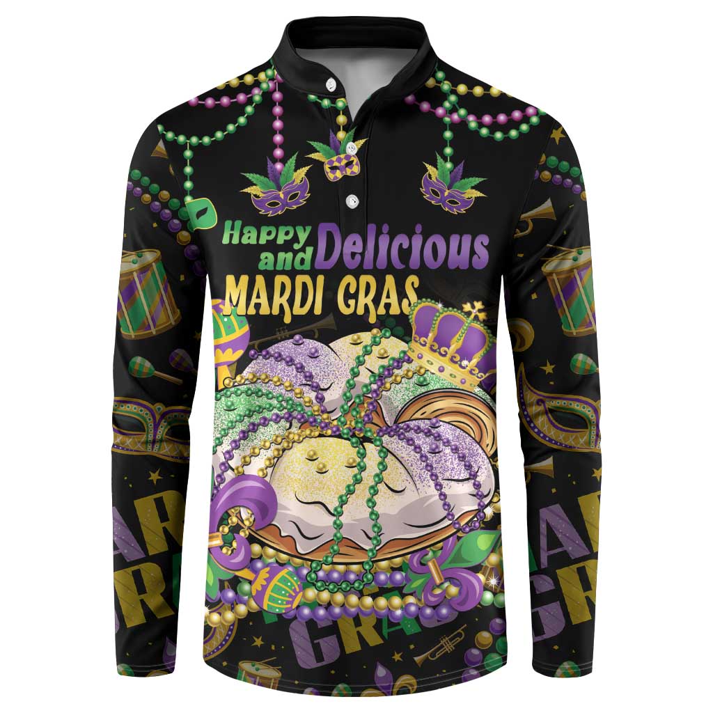 Happy And Delicious Mardi Gras Button Sweatshirt King Cake And Luxury Beadeds - Wonder Print Shop