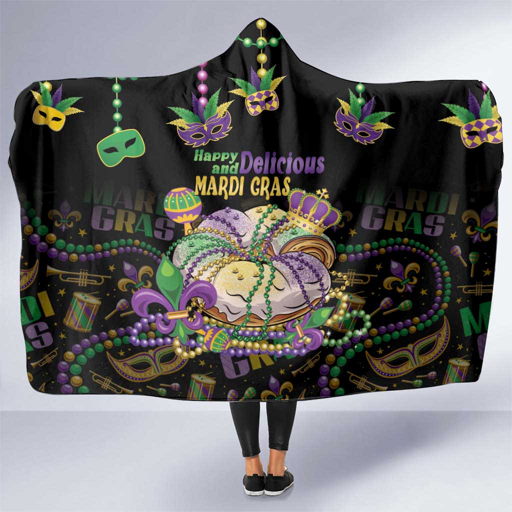 Happy And Delicious Mardi Gras Hooded Blanket King Cake And Luxury Beadeds