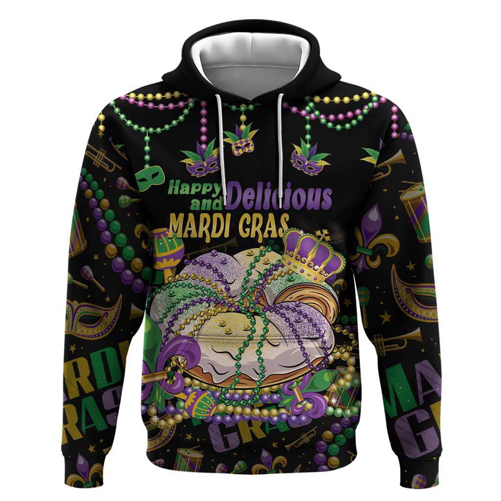 Happy And Delicious Mardi Gras Hoodie King Cake And Luxury Beadeds - Wonder Print Shop