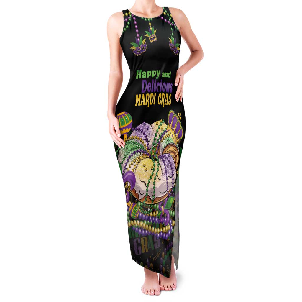 Happy And Delicious Mardi Gras Tank Maxi Dress King Cake And Luxury Beadeds - Wonder Print Shop